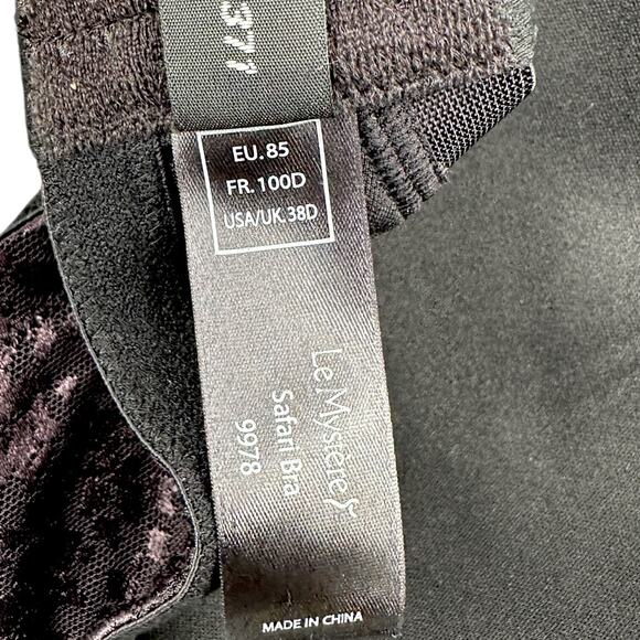 Le Mystère Black Underwire Padded Adjustable Straps Pattern Safari Bra Size 38D - Picture 5 of 6